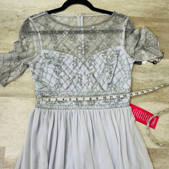 NEW Adrianna Papell Beaded Mesh Chiffon Gown in the Color Sernenity - Picture 9 of 10